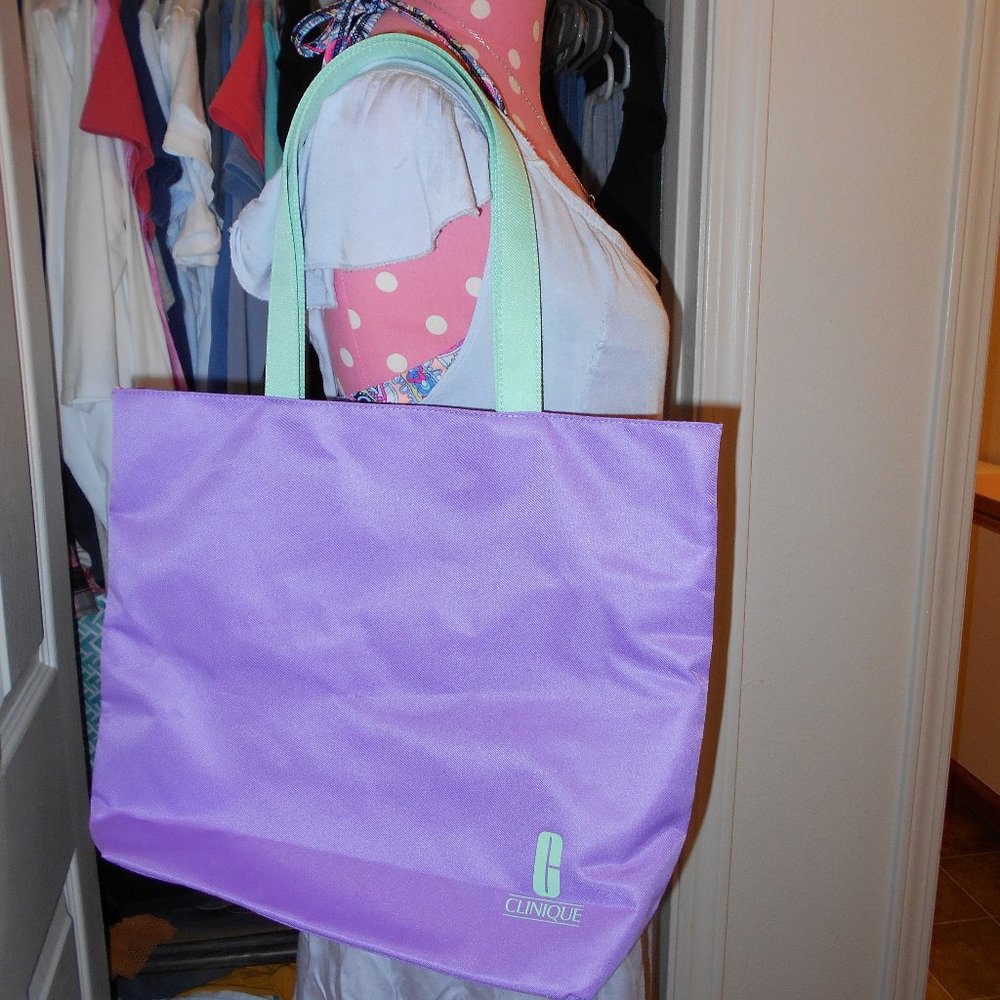 CLINIQUE Tote Nylon Canvas Bright Purple Pastel NWT